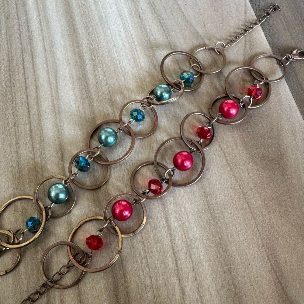 Vintage Bronze Pearl Bead Bracelets Set